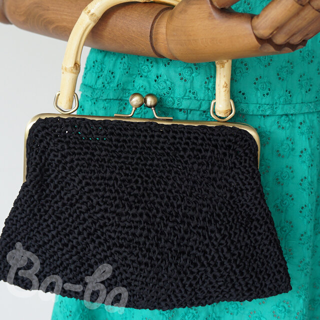 ばあば作♪バンブーハンドルのスクエアバッグ（ruban・C1610）