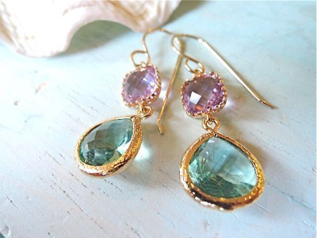 Erinite and Lavender ピアス14kgfの画像1枚目