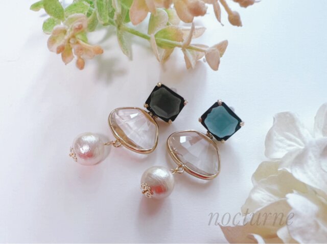 大ぶりビジューとコットンパールのピアス | iichi 日々の暮らしを