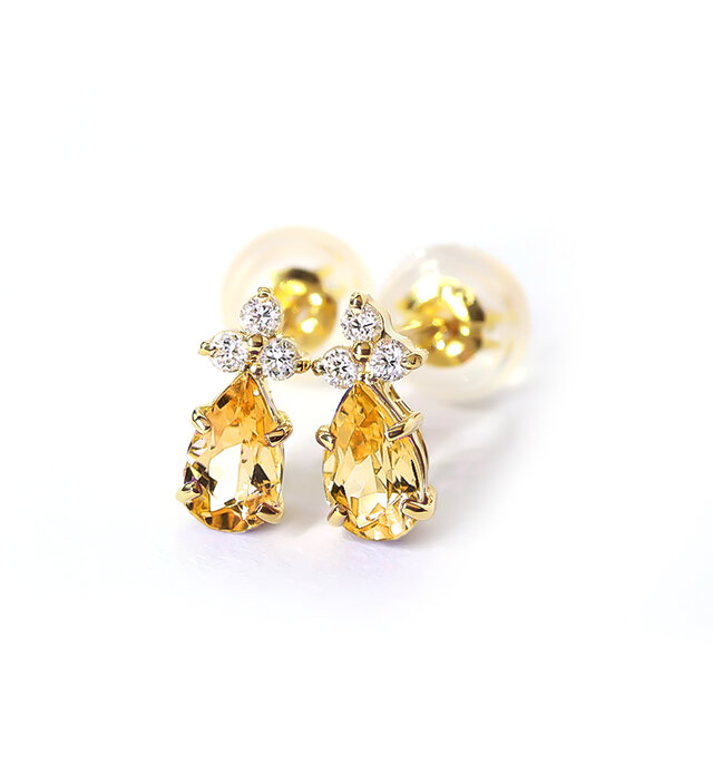 K18インペリアルトパーズ&ダイヤモンドのポストピアス ~Ello Lilas~  11月誕生石