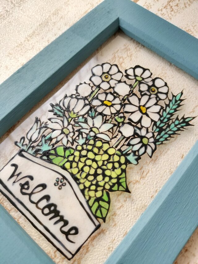 ハンドメイドのステンドグラス　ウエルカムボード茶 1_f62eb6ebd898ab1bc220a5d64e3c