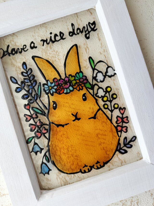 送料無料*ステンドグラス風*ウサギ・ネザーランドドワーフ・お花