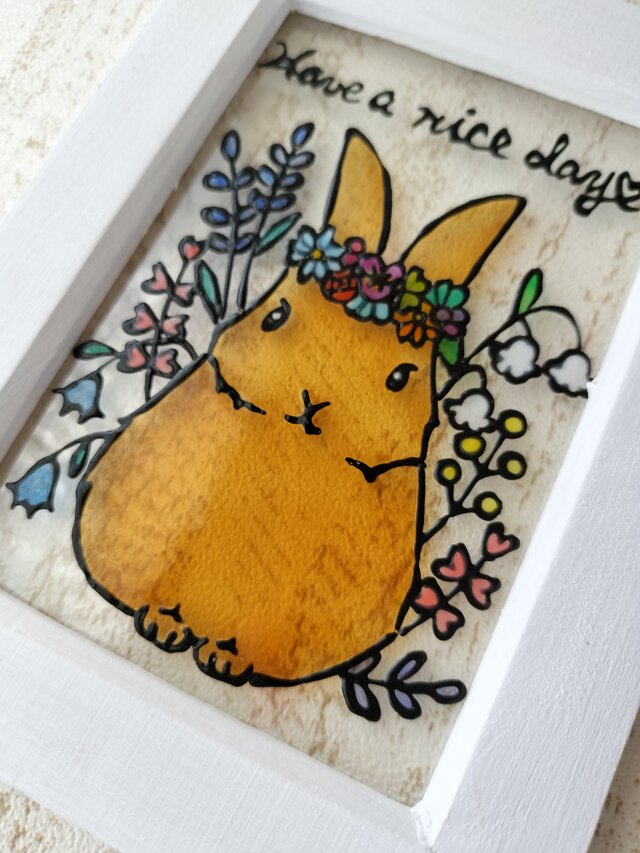 送料無料*ステンドグラス風*ウサギ・ネザーランドドワーフ・お花