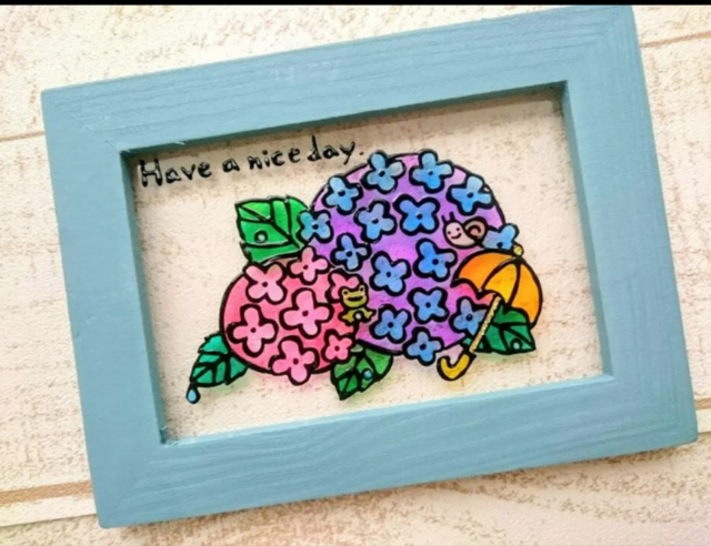 送料無料*ステンドグラス風*紫陽花・梅雨・ハンドメイド