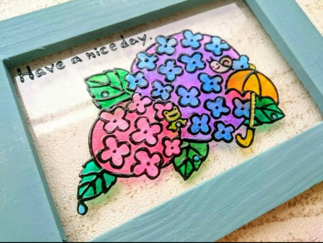 送料無料*ステンドグラス風*紫陽花・梅雨・ハンドメイド