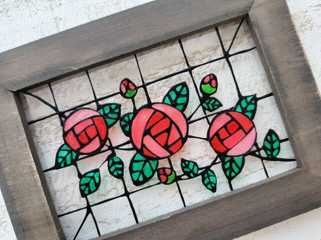 新品出荷 ステンドグラス　赤い薔薇柄KK椎名半田出品1 オリジナルステンドグラス『薔薇の額・赤』 | shop煌LaLa