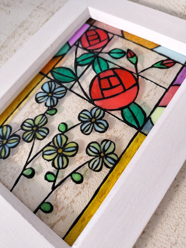 プチステンドグラス　薔薇 ステンドグラスパネル 青いバラ - YAMADORI-SG'S GALLERY