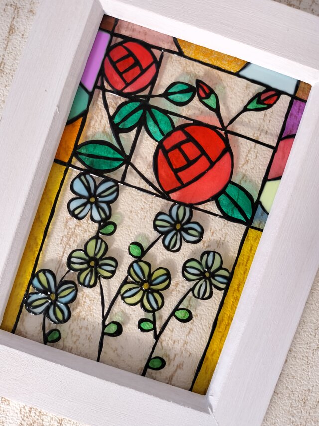 送料無料*ステンドグラス風*バラ・お花・カラフルタイル・ハンドメイド