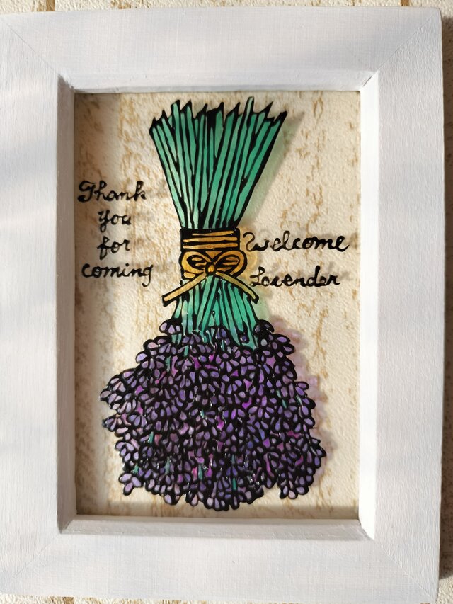 送料無料*ステンドグラス風*ラベンダーのスワッグ･ウエルカム･ハンドメイド♪
