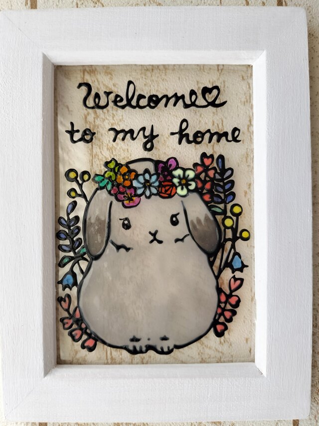 送料無料*ステンドグラス風*ウサギ･ロップイヤー･ハンドメイド♪