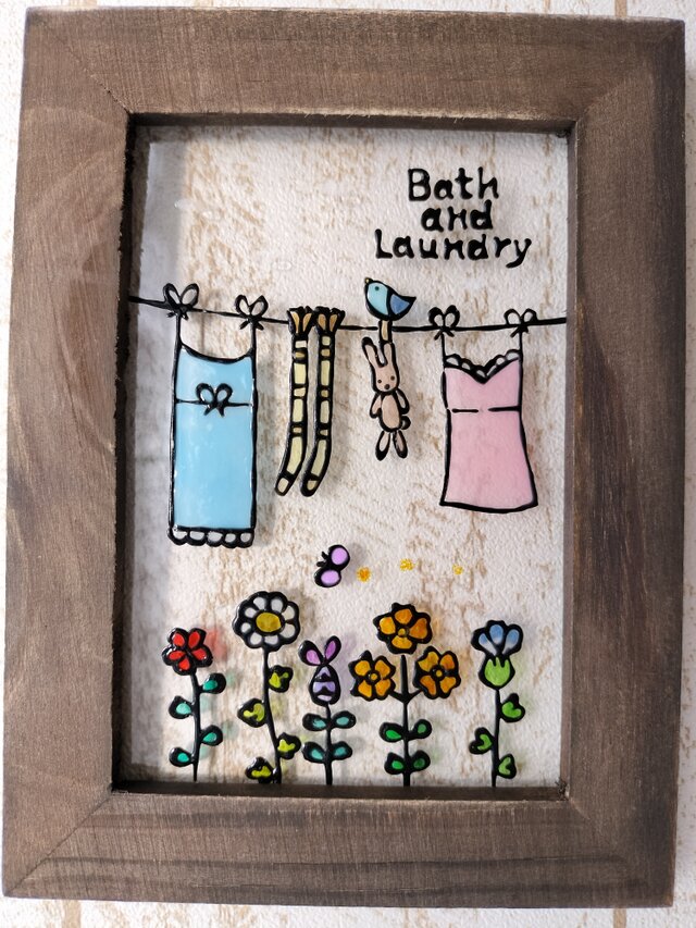 送料無料*ステンドグラス風*bath and laundry･洗濯物･ハンドメイド♪