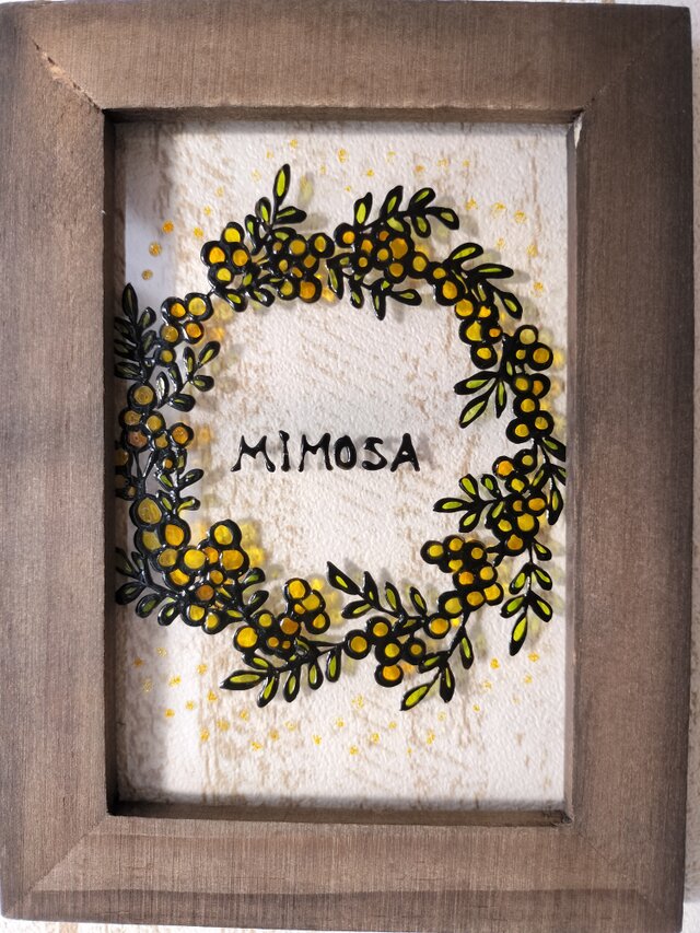 送料無料*ステンドグラス風*ミモザのリース･ハンドメイド♪