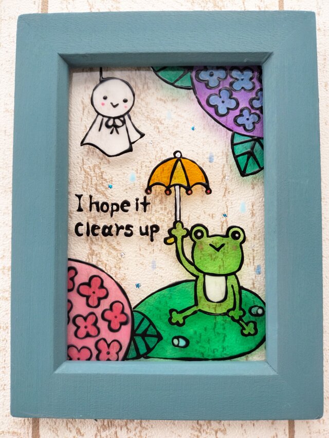 送料無料*ステンドグラス風*紫陽花･カエル･てるてる坊主･ハンドメイド♪