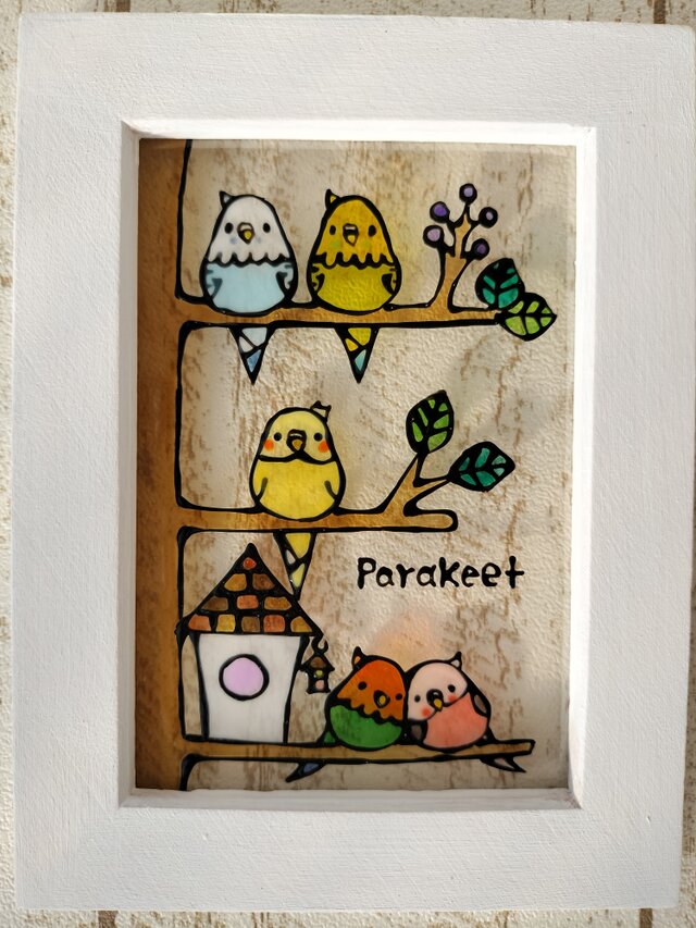 送料無料*ステンドグラス風*インコとおうち･ハンドメイド♪