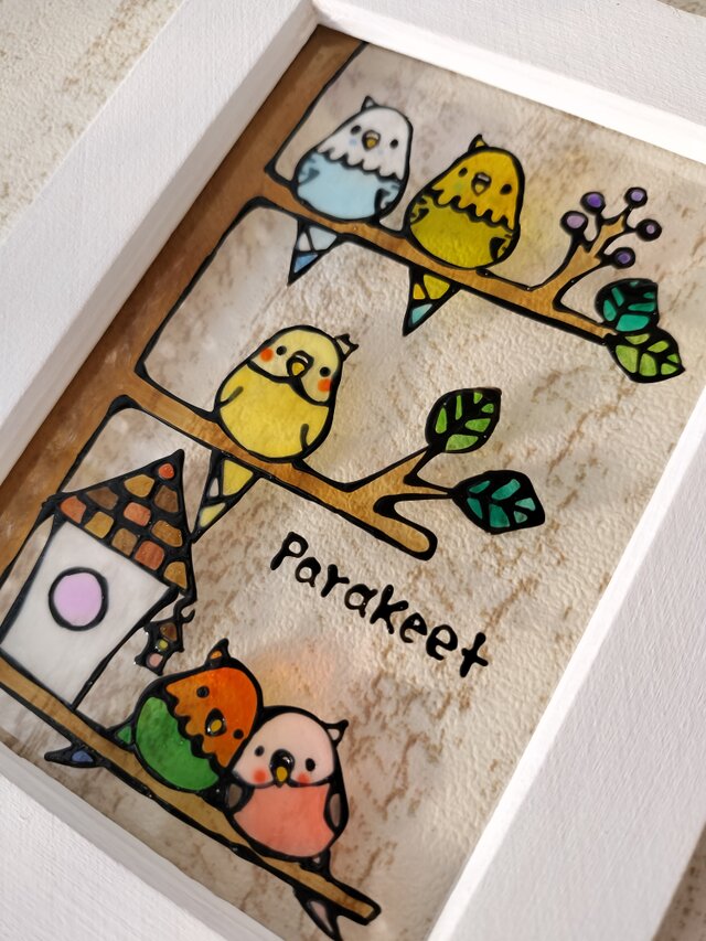 送料無料*ステンドグラス風*インコとおうち・ハンドメイド♪ | iichi