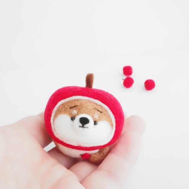 受注製作】なりきりりんごのまゆ柴犬(赤柴・黒柴・白柴) 羊毛フェルト