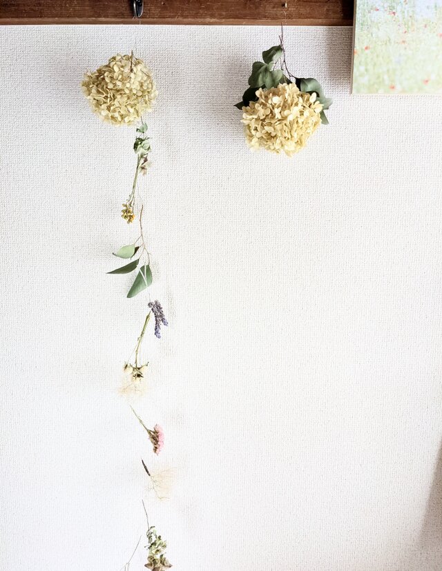 アナベルとゆらゆら軽いドライフラワーのモビール☆