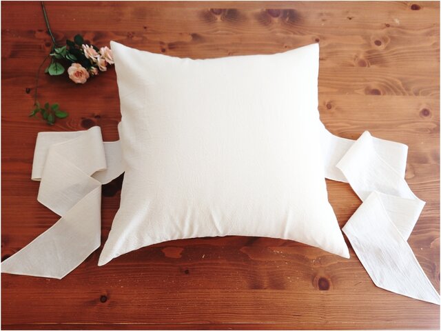 ナチュラルコットン♪大きなリボンクッションカバー 45cm×45cm | iichi