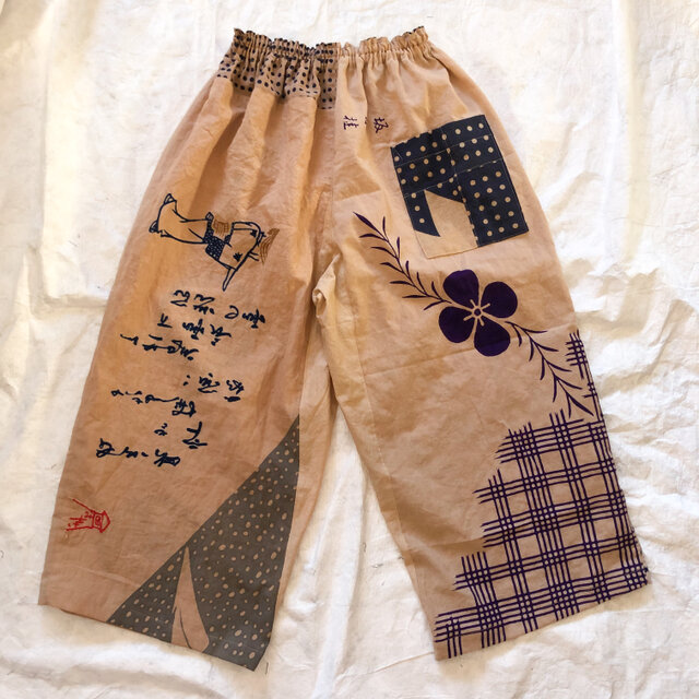 柿渋染め 手ぬぐいリメイク ワイドパンツ | iichi 日々の暮らしを