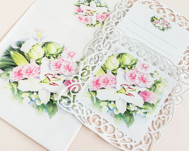 バラとカサブランカ ダイカットメッセージカード デコレーション