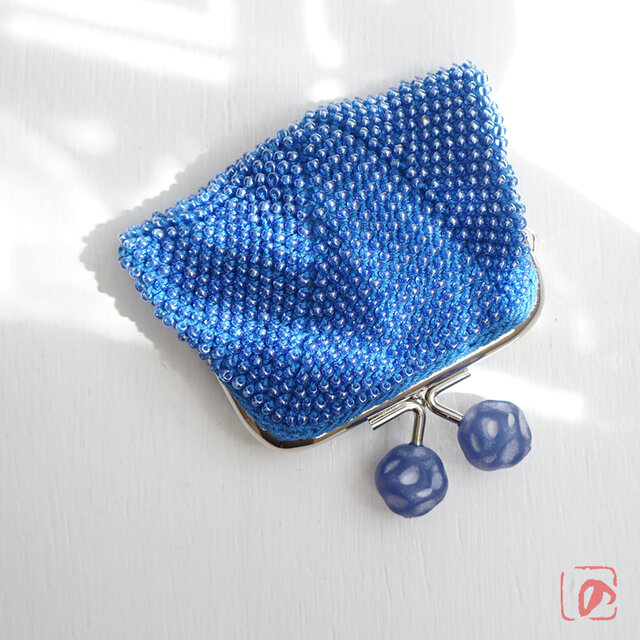 ばあば作☆☆総ガラスビーズのスクエアがま口（bleubon・1729）