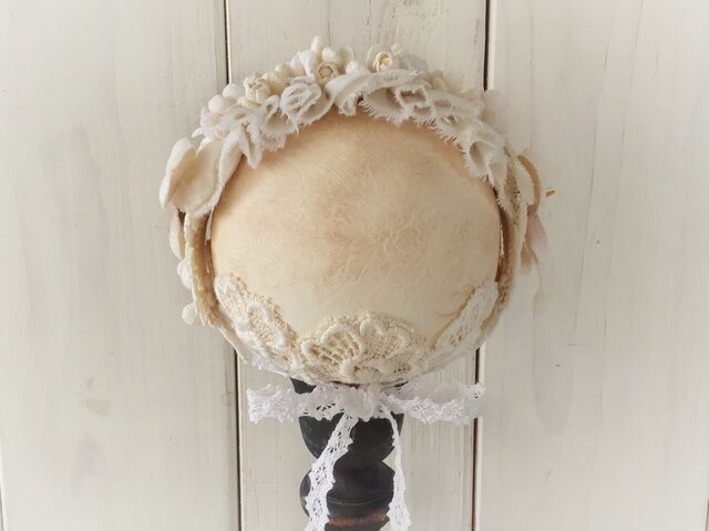 ハンドメイド★♡ブライダルドール♡ ドール用染め花のヘッドドレス（MLフリーアンティークホワイト