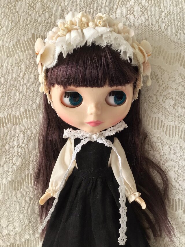 ドール用染め花のヘッドドレス（MLフリーアンティークホワイト