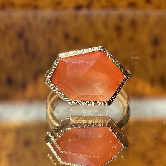 カーネリアン  6角形　立体チェックカット　シルバーSV925リング