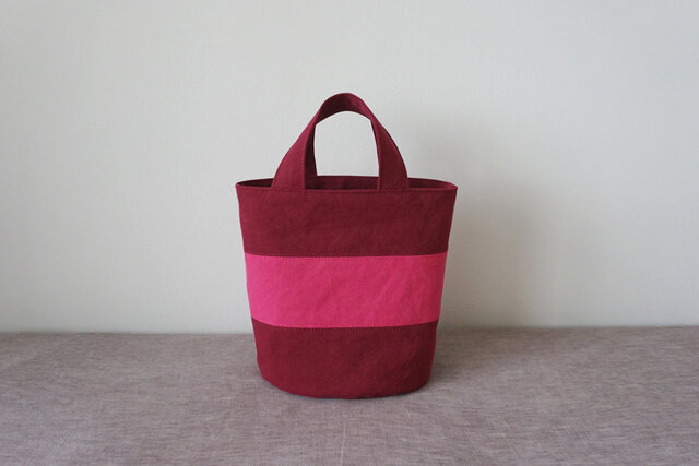 OVALTOTE - stripe - (M) / bordeaux × pinkの画像1枚目