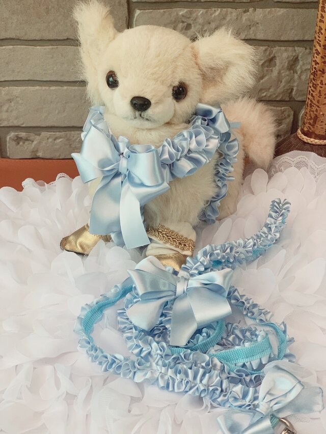 ふりふりハーネス&リードセット　ベビーブルー