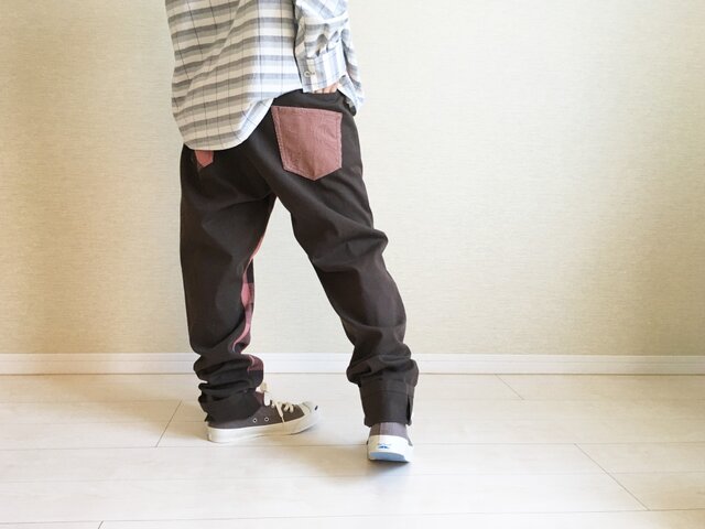 ちょいゆるパンツ004/ブラウン×ピンクチェックの画像1枚目