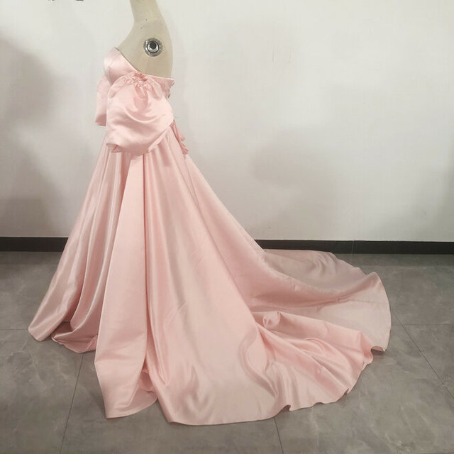 ライトピンク カラードレス 編み上げ 華やかなトレーン プリンセスライン /結婚フォーマル/ドレス