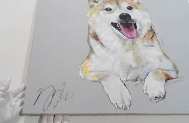 ハンドメイド　絵画　絵　アート作品 クレパス　犬 ハンドメイド 絵画 絵 アート作品 クレパス 犬