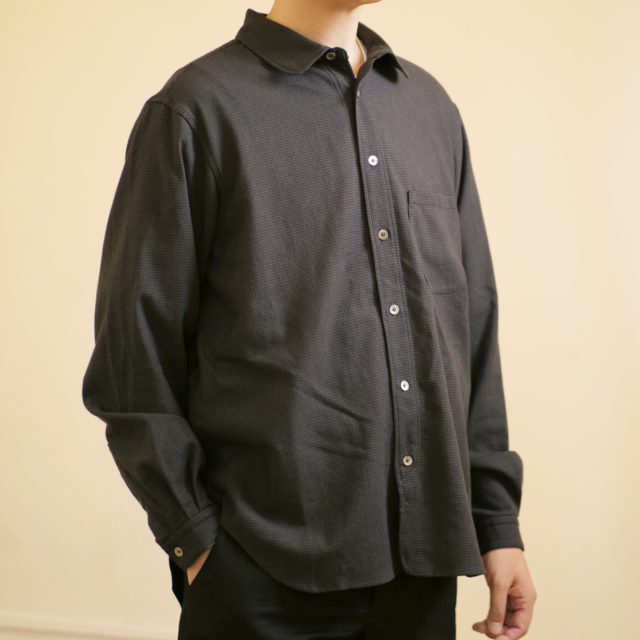 葡萄酒格子柄のコットンシャツ