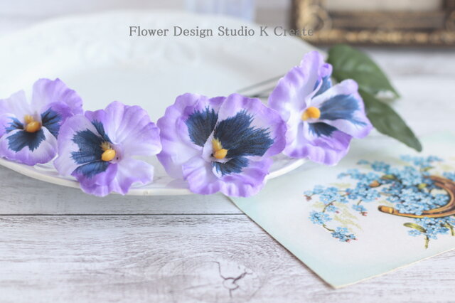 パンジーと葉っぱのヘッドドレス（6本セット） 結婚式　パンジー　ウェディング　パープル　紫