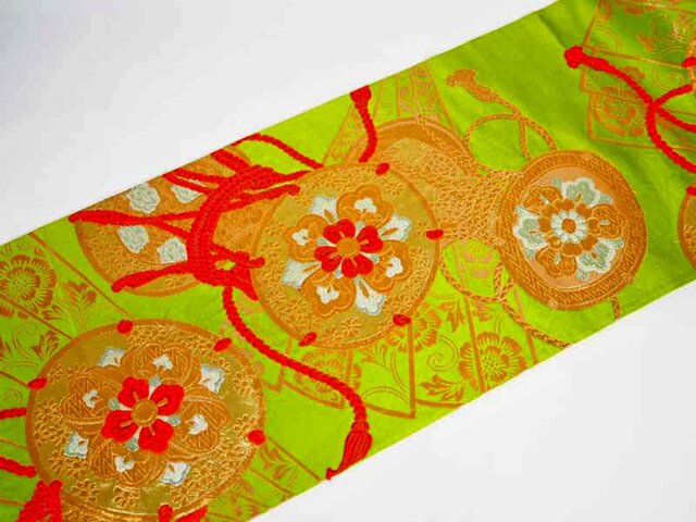 古布　正絹　裂織り　Ｙ様確認用 o0025 鼓文様 帯 85cm売り 正絹 / ハギレ 古布 古裂 織 材料 表具