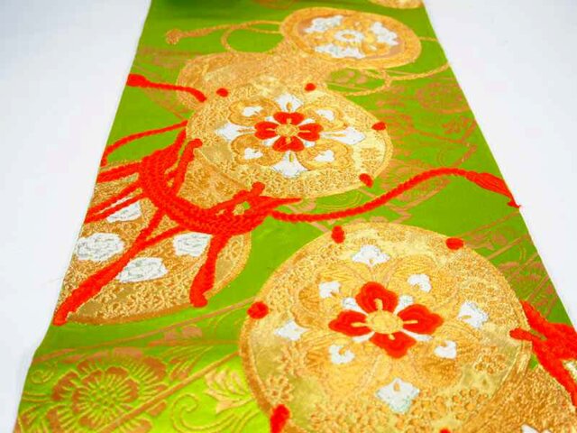 o0025 鼓文様 帯 85cm売り 正絹 / ハギレ 古布 古裂 織 材料 表具