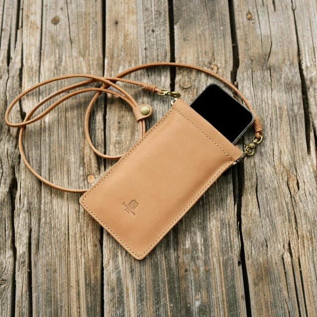 本革手縫いのスマホショルダー ポーチ iPhone android アイフォン