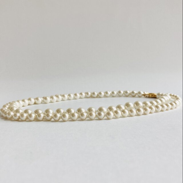 ガラスパール2連オールノットネックレス/8mm約45.5/6mm約50cm/クリーム/G/made in japan