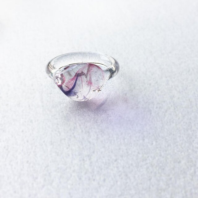 透明感 さざれ石のガラスリング オールガラス製のガラスの指輪 金属