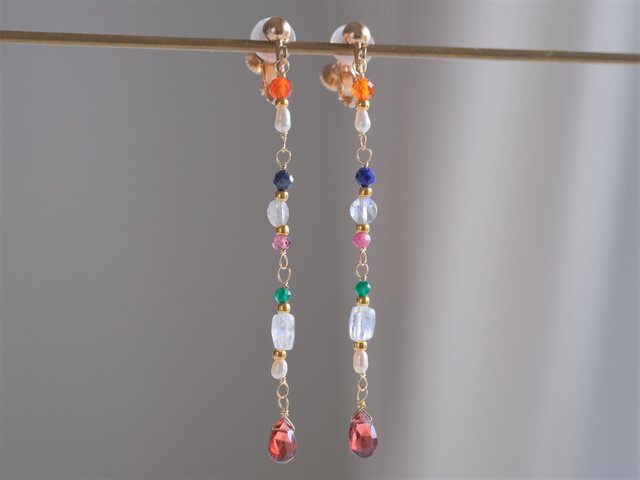 レッドガーネット glæsilegt kvöld earring 天然石ロングピアス