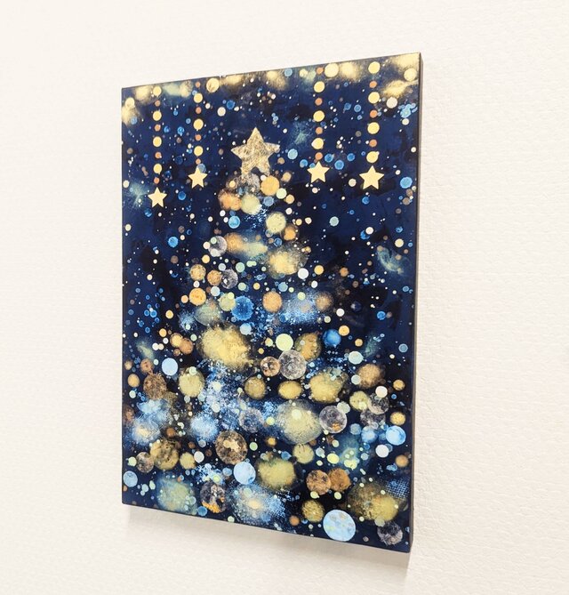 クリスマスツリー雪と星の夜(アクリル原画) | iichi 日々の暮らしを