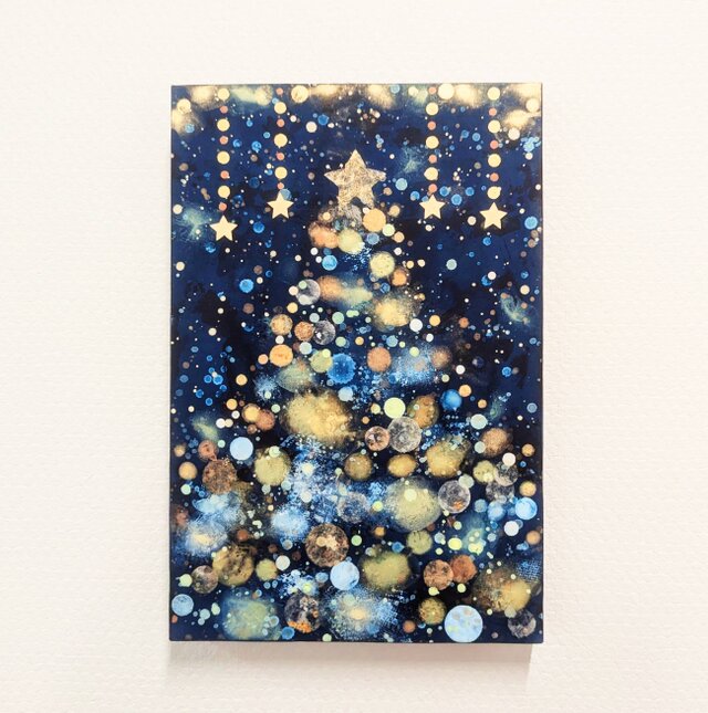 クリスマスツリー雪と星の夜(アクリル原画) | iichi 日々の暮らしを
