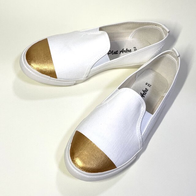 軽量スリッポン (ホワイト x ラバーゴールド) 19.0cm〜30.0cm セミオーダー可能