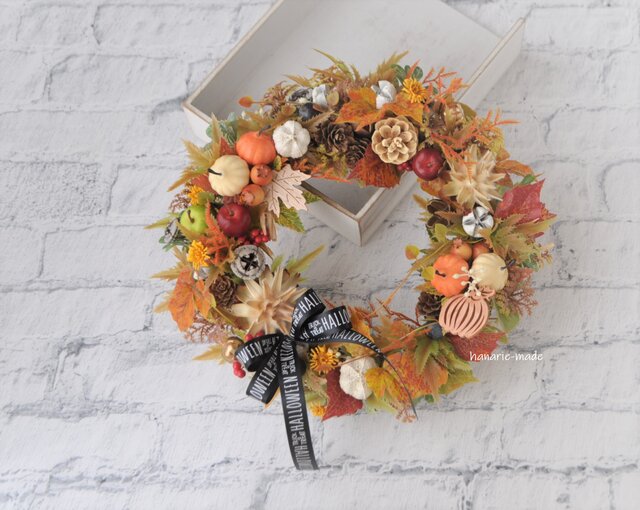 パンプキン＆木の実たくさんの　オレンジハロウィン造花リース it-631dcc98b95ad-1200.jpg