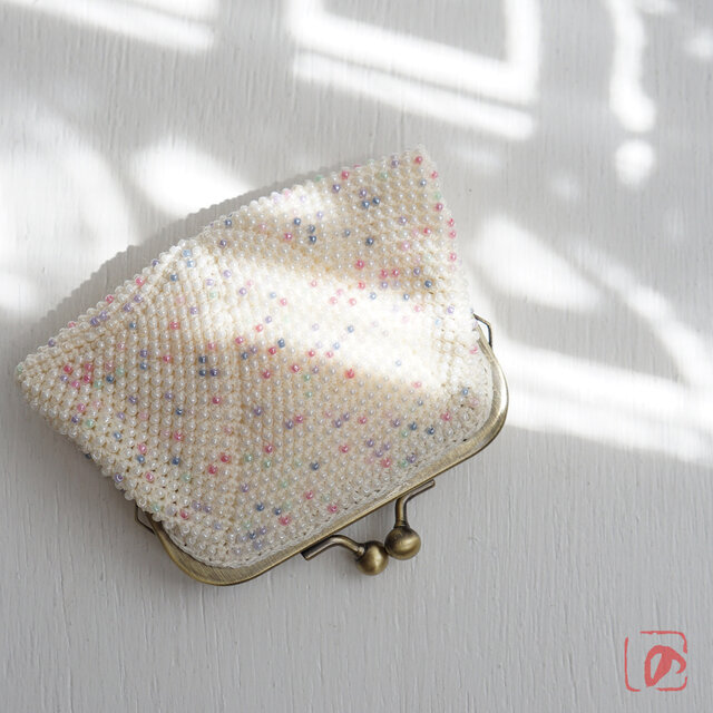 ばあば作 ♡ シードビーズのスクエアがま口（pearl pastel・1696）