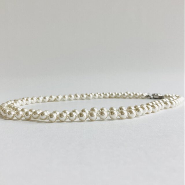 ガラスパール2連オールノットネックレス/6mm約40/46.5cm/ホワイトクリーム/R