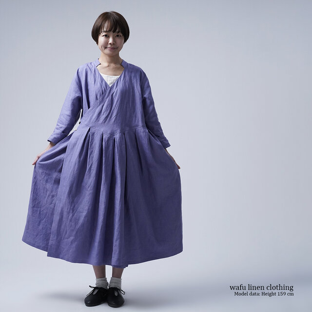 wafu リネン ワンピース リネンワンピース】wafu 鍵盤タックドレス / 留紺(とめこん