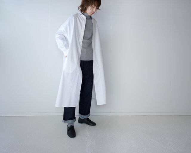 cotton weather/ long shirt one piece/whiteの画像1枚目