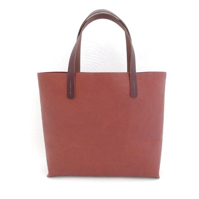 《牛革》ハンドソーイング・レンガ色・ソフトシュリンク・一枚革のミニトート・0346